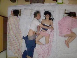 Getting horny with stepdad and two teens in JAV porn