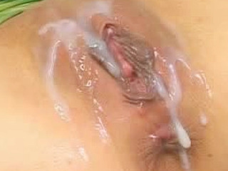 Jizzed Mei Amasaki's Little Shaved Nippon Pussy Gets a Big Load of XXX Cream