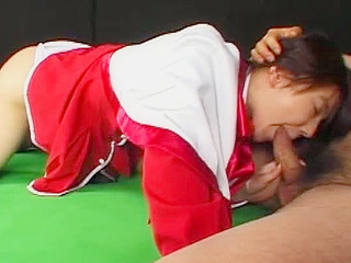 Japanese schoolgirl Yui Sakura sucks off her teacher's huge dick in front of class.